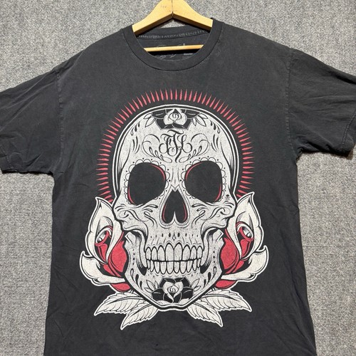 Camiseta para hombre Fatal Clothing calavera tatuaje arte gráficos talla L Y2K negra grunge - Imagen 3 de 6