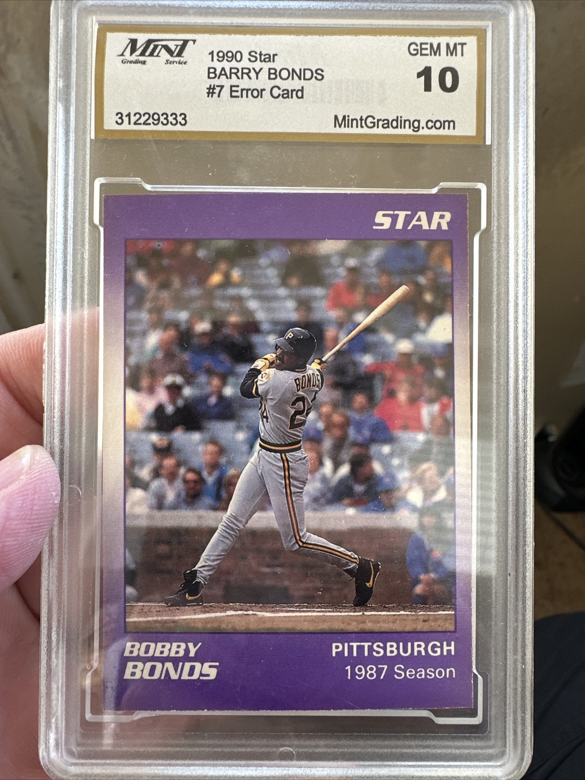 1990 STAR COMPANY #7 BARRY BONDS PRINT Error  BOBBY BONDS Gem Mint 10