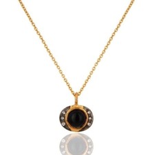 18K Gold Plated 925 Sterling Silver Black Onyx Pendant Necklace Jewelry