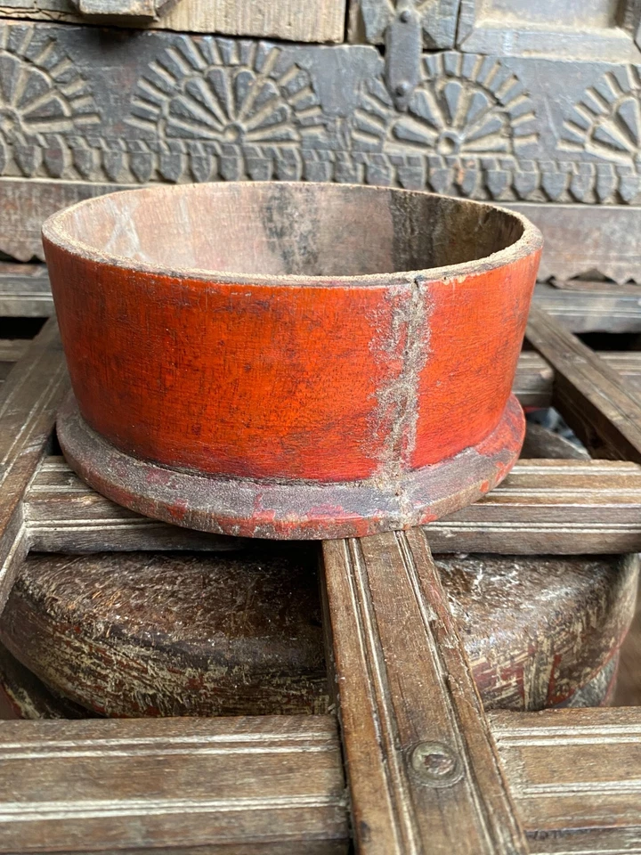 Южноиндийская антикварная деревянная коробка ручной работы Vermilion Kumkum Tikka без крышки - Изображение 3 из 4