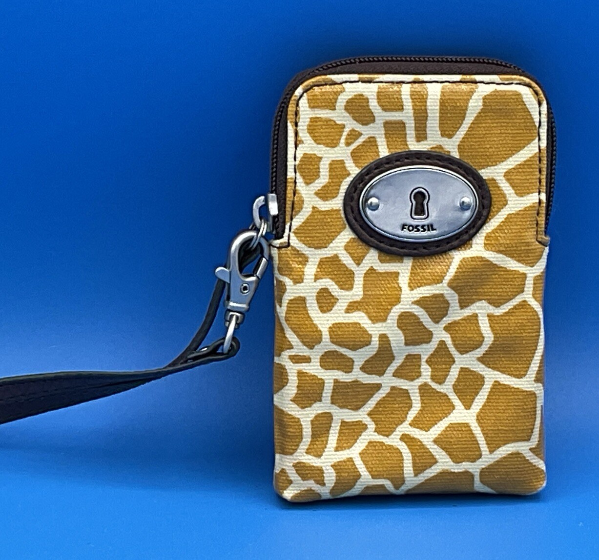 Fossil Key Per Brown Giraffe Print Coated Canvas Wristlet Pouch EUC