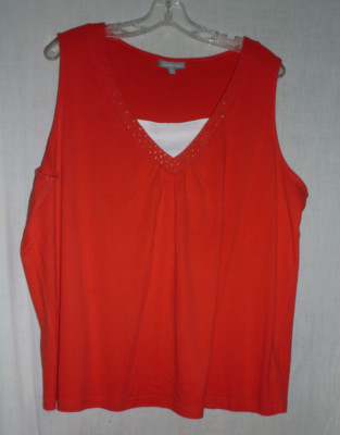 Womens Sleeveless Blouse Essentials Peachy With White Insert and Studs, Size 2X
