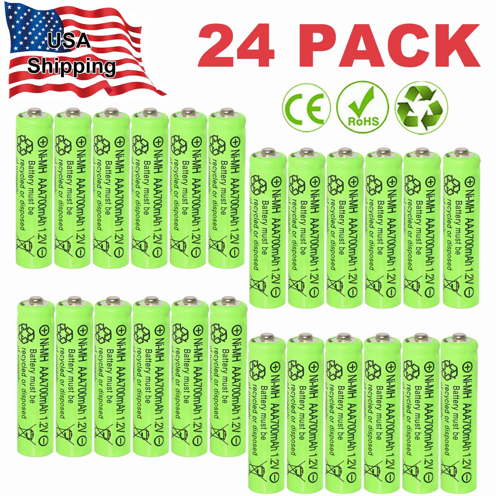 24X 1.2V Ni-MH AAA Rechargeable Batteries Triple A Battery for Toys Solar Light