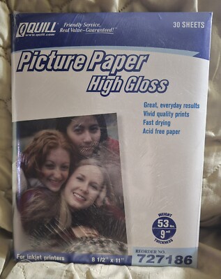 Pack Of Quill Picture Paper High Gloss 30 Sheets 8 1/2 X 11 Ink Jet Printer New