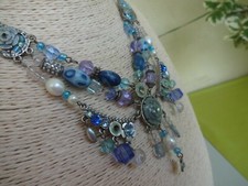 Collier Plastron Vintage Perles Turquoise - Argenté - Bijou Femme - État Impeccable