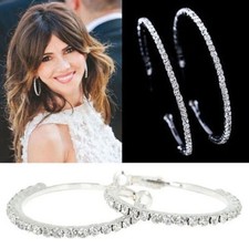 Women's Fashion Jewelry Silver Plated Crystal Rhinestone 2" Hoop Earrings 20-1