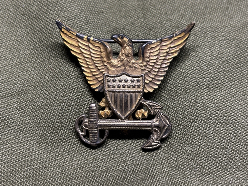 U.S. WWII Coast Guard Officer's Hat Insignia N.S. Meyer, Sterling and 1/20th Go
