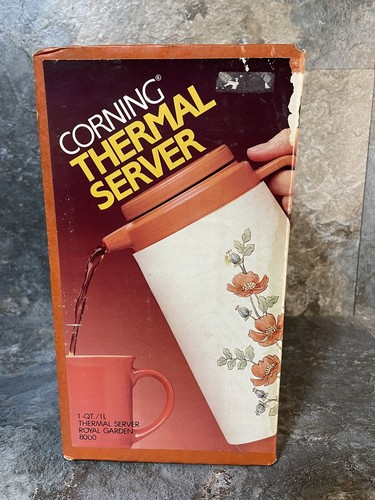 Vintage Corning Coffee Carafe Thermal Server Royal Garden 8000- 1 QT NEW