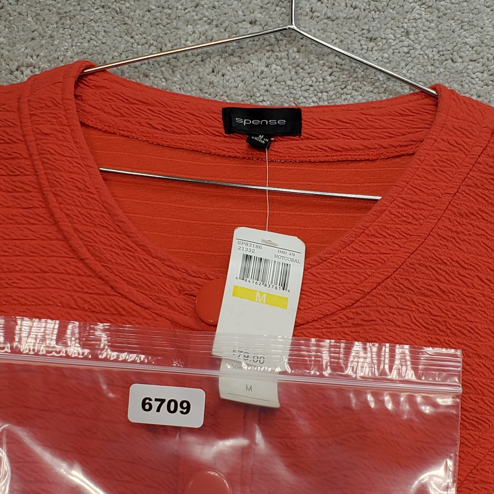 Spense Top Women's Medium  Coral Orange Stretch Peplum Hem Casual Office Party