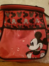 Disney Mickey Mouse Red Baby Shoulder Bag Diaper Bag Two Bottle Pocket EUC