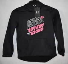 Under Armour Girls Fleece Branded Hoodie Medium Black 1366054 001 NWT