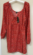 Women's Long Sleeve Tie-Front Muse Dress Wild Fable Red Floral New w/Tag Size L