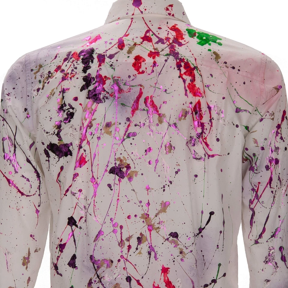 Camisa de algodón pintada a mano con salpicaduras de color púrpura blanco rosa 13319 DOLCE & GABBANA Foto 4 de 4