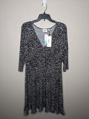 NWT Leota SF Libby Womens Petite XLarge Black Gray Animal Print Faux Wrap Dress