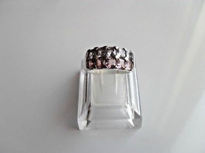 Damen Sterling Silber Ring Größe Q mit zwei Reihen rosa Flieder Steinen gestempelt 925 