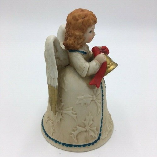 Christmas Angel Bell Homco #5105 Vintage Original Sticker Ivory Red Green Gold - Picture 3 of 6