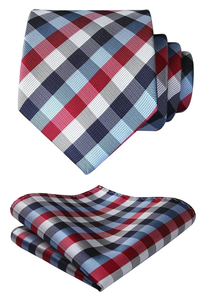 Corbatas para hombre azul rojo corbata con bolsillo cuadrado conjunto formal a cuadros corbata Handke... Foto 2 de 4