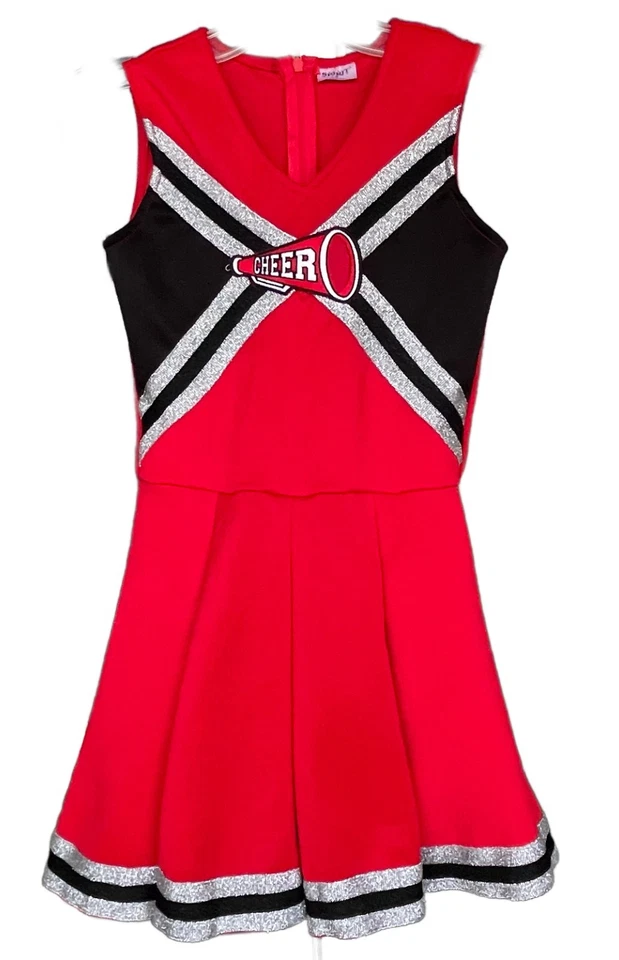 Spirit HALLOWEEN costume GIRLS medium cheerleader dress outfit red black silver - Image 2 of 4