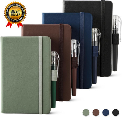 4 Pack Pocket Notebook Small Notebook  A6 Mini Leather Hardcover Journal 3.7...