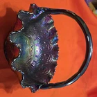 Fenton Purple Iridescent Carnival Glass Handled Oval Decorative Basket