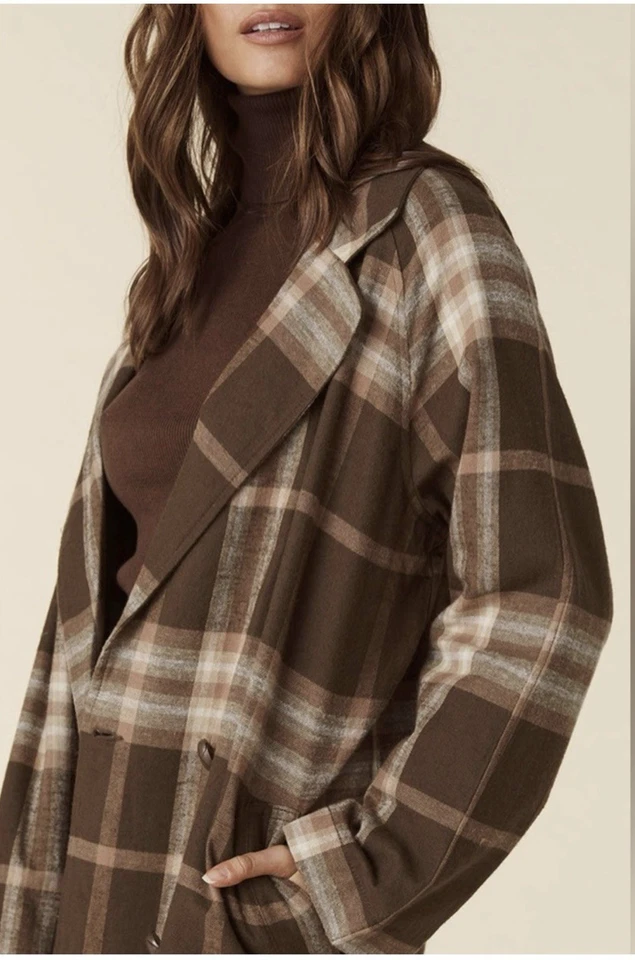 Chaqueta Spell Basecamp Marrón Chocolate Cuadros Trench Shacket Talla XS NUEVA CON ETIQUETAS Foto 2 de 4