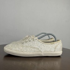 Keds Champion Shoes Women's 7.5 Cream Glitter Lace up Flat Sneaker Low WF66848