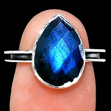 Natural Blue Labradorite Checker 925 Sterling Silver Ring s.7 Jewelry R-1056