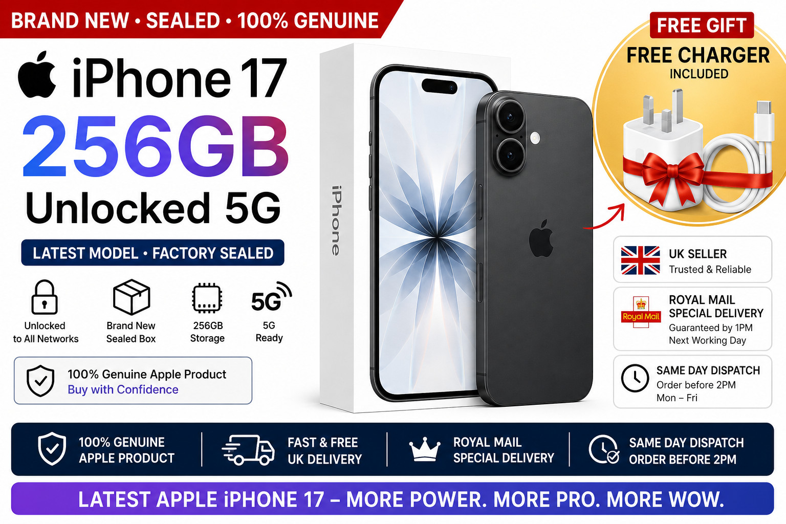 Brand New & Sealed Apple iPhone 17 256GB Unlocked -UK Model – 100% Original
