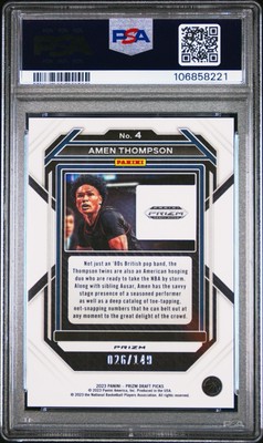 PSA 10 23-24 Panini Draft Purple Ice Prizm #4 Amen Thompson RC