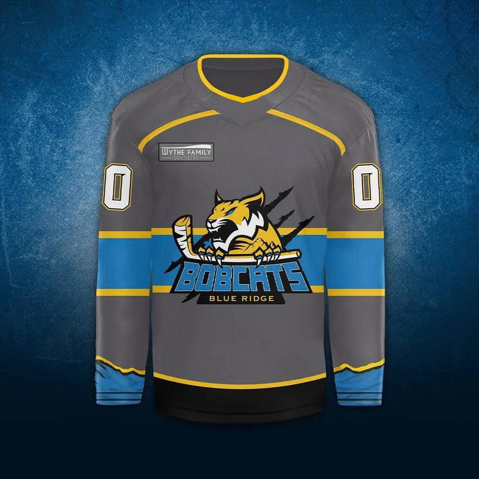 Camisa de hockey profesional Blue Ridge Bobcats personalizada temporada 25/26 ropa gris para aficionados Foto 2 de 4