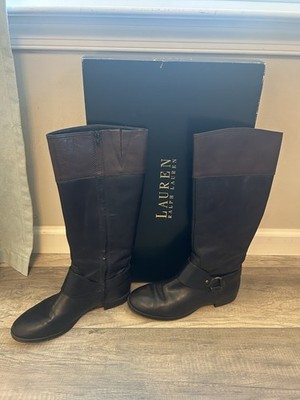 Lauren Ralph Lauren Boots Womens Size 8.5 M Sulita Harness Riding Black Leather