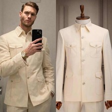 Retro Men Suit Single Breasted Jacket Regular Fit Formal Elegant Classic Custom