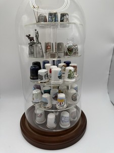 Glass Dome Thimble Display 50+ Lot Sterling Waterford 4 Tier