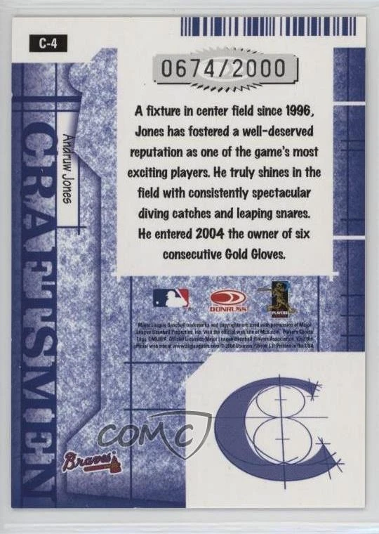 2005 Donruss Craftsmen /2000 Andruw Jones #C-4 - Image 2 of 2