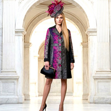 NEW 101 IDEES SIZE 14 BLACK PINK PATCHWORK EMBROIDERY COAT JACKET WEDDING RACES