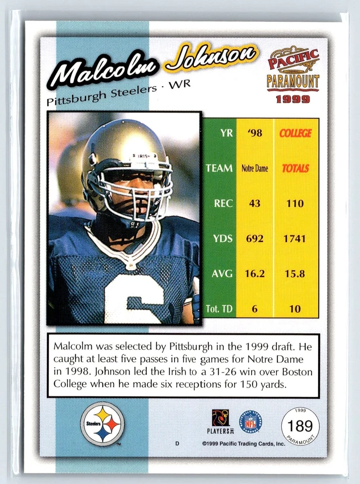 1999 Pacific Paramount Gold #189 Malcolm Johnson - Image 2 of 2