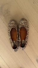 LANVIN Snakeskin Print Leather Scrunch Ballet Flats 38 French designer brand lux