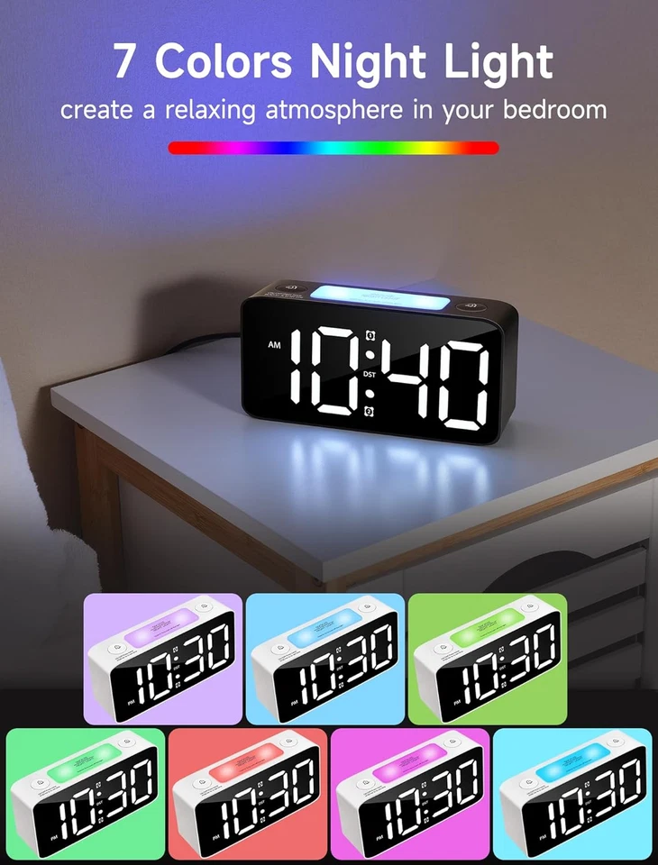 Super Loud Alarm Clock for Heavy Sleepers Adults,Digital Clock with 7 Color Nigh - Image 4 of 4