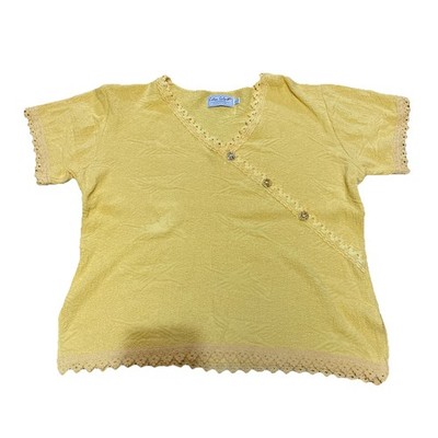 Cotton Salsa Innovations Peru Short Sleeve Hand Knit Top Women's Yellow Button L