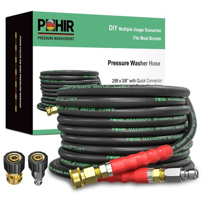 #ad POHIR 3 8 Inch Pressure Washer Hose 25 FT with Adapter Set 4800PSI Hot and C... $67.64