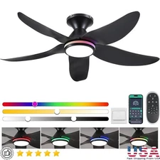 RGB Ceiling Fan Light Remote Control Quiet DC Motor Dimming Timer Home Decor 46"