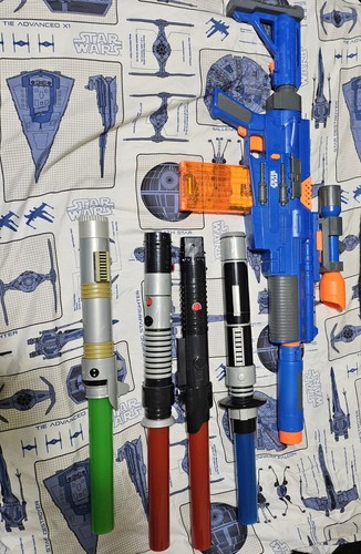 Electronic Star Wars Toy Set 4 Disney Parks Lightsabers 1 Nerf Deluxe Blaster