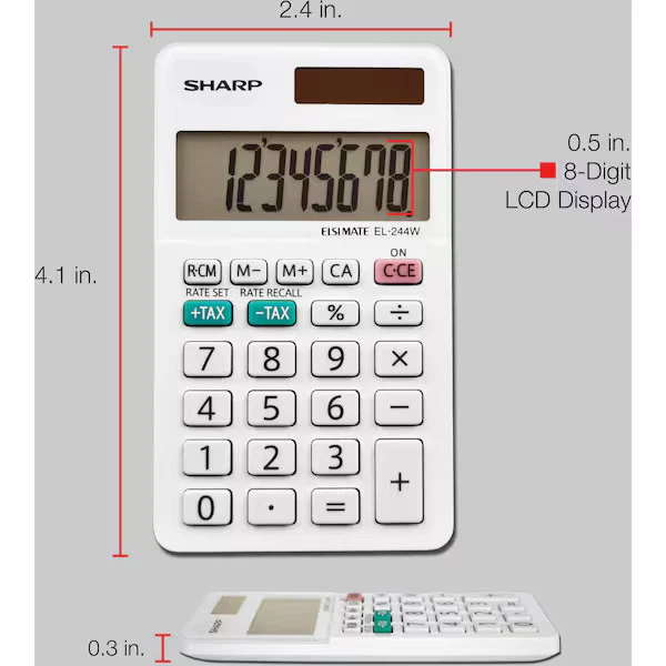 Sharp Pocket Calculator,LCD,8 Display Digits EL-244WB Sharp EL-244WB - Image 4 of 4