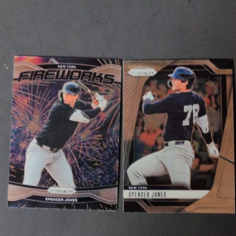 Panini 2025 Spencer Jones 2-Card Lot Prizm Fireworks #22 #66 Yankees