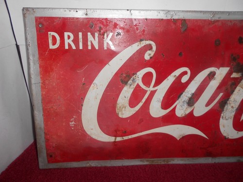 VINTAGE 27 x 9 in DRINK COCA-COLA SODA POP ADVERTISING SIGN METAL -UNIQUE- X 12 - Picture 3 of 13
