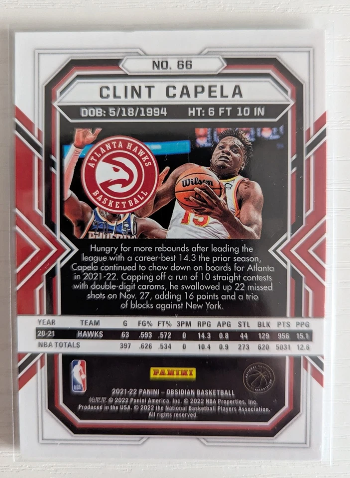Clint Capela 2021-22 Panini Obsidian Electric Etch Orange SN #/50 #66 - Image 2 of 2