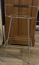 Vintage Mid Century Modern Metal Smoking Stand Ashtray holder wood handle