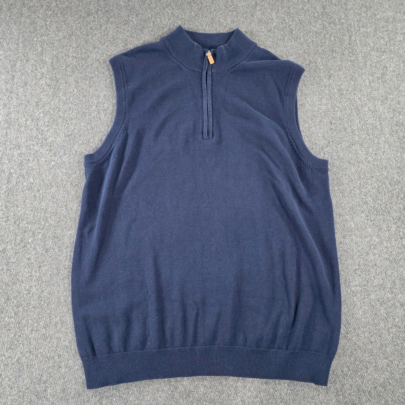 ROUNDTREE & YORKE Mens Navy Blue Quarter Zip Sweater Vest XLT Cotton Blend