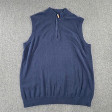 ROUNDTREE  YORKE Mens Navy Blue Quarter Zip Sweater Vest XLT Cotton Blend