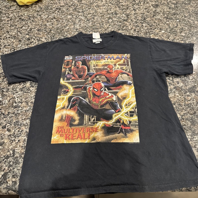 Marvel Spider-Man No Way Home The Multiverse Is Real Black T-Shirt Men's Medium